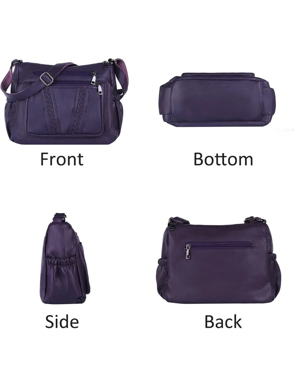 ELDA Purple Faux Leather Multi-Pocket Crossbody Bag Shoulder Purse